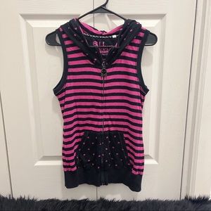 L | Abbey Dawn Pink & Black Stripe Zip Up Vest w/ Hoodie